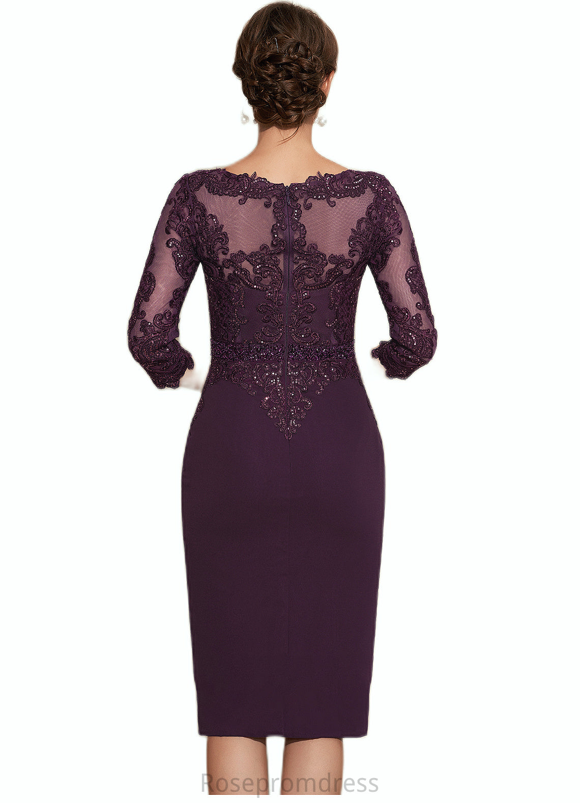 Josephine Sheath/Column Scoop Neck Knee-Length Chiffon Lace Mother of the Bride Dress With Beading SRS126P0014794