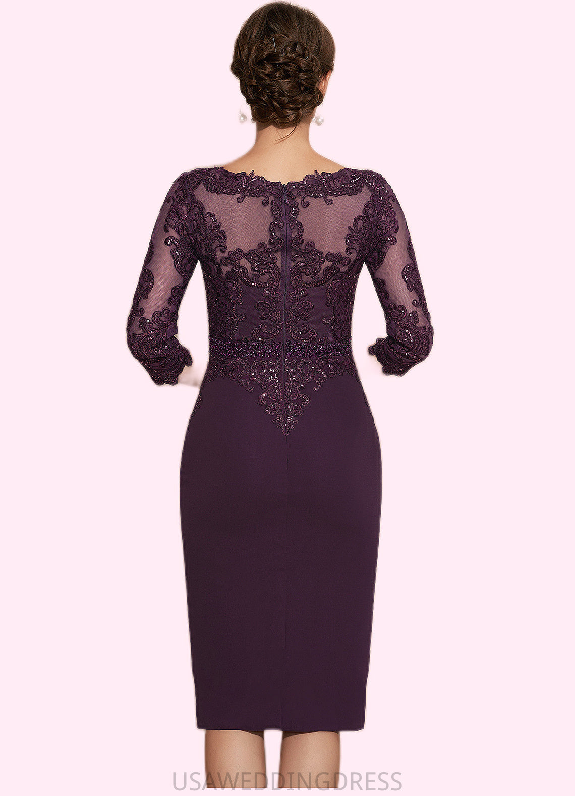 Adyson Sheath/Column Scoop Neck Knee-Length Chiffon Lace Mother of the Bride Dress With Beading DS126P0014794