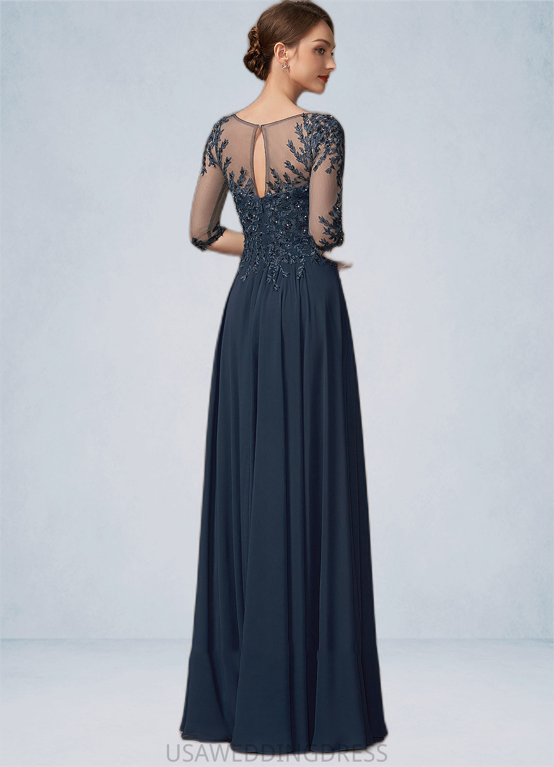 Jode A-Line Scoop Neck Floor-Length Chiffon Lace Mother of the Bride Dress With Beading Sequins DS126P0014795