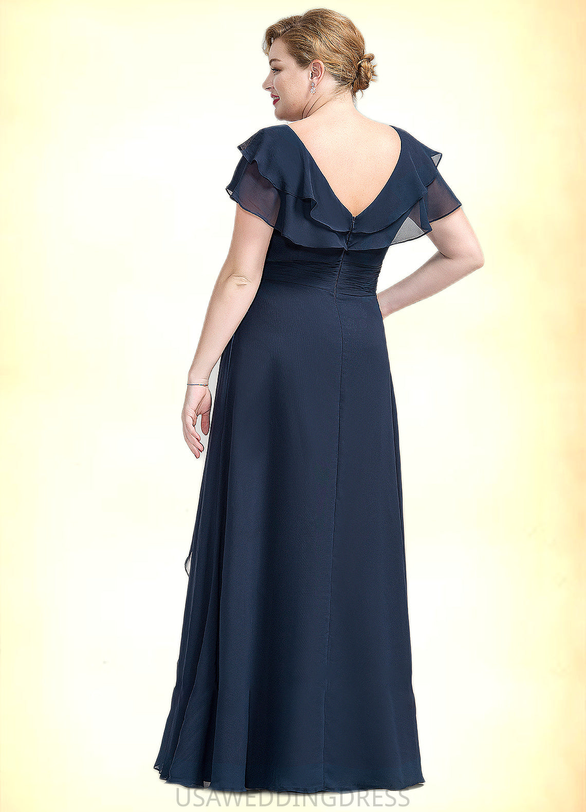 Armani A-Line V-neck Floor-Length Chiffon Mother of the Bride Dress With Crystal Brooch Cascading Ruffles DS126P0014796