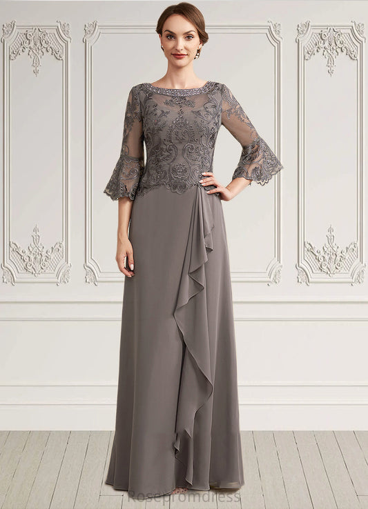 Hazel A-Line Scoop Neck Floor-Length Chiffon Lace Mother of the Bride Dress With Beading Cascading Ruffles SRS126P0014797