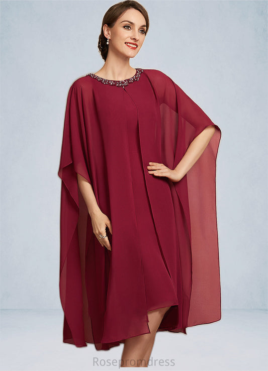 Rylee A-Line Scoop Neck Knee-Length Chiffon Mother of the Bride Dress With Beading Sequins SRS126P0014798