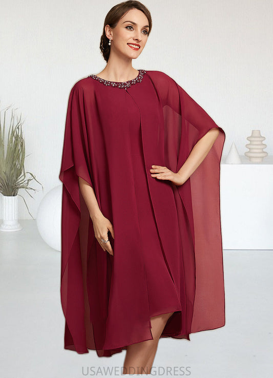 Samantha A-Line Scoop Neck Knee-Length Chiffon Mother of the Bride Dress With Beading Sequins DS126P0014798