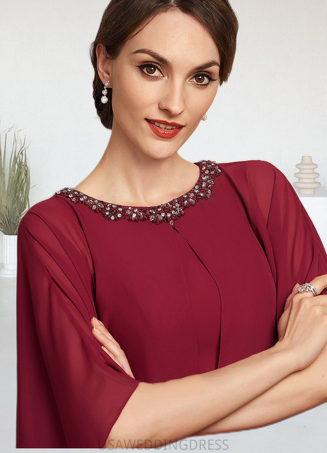 Samantha A-Line Scoop Neck Knee-Length Chiffon Mother of the Bride Dress With Beading Sequins DS126P0014798