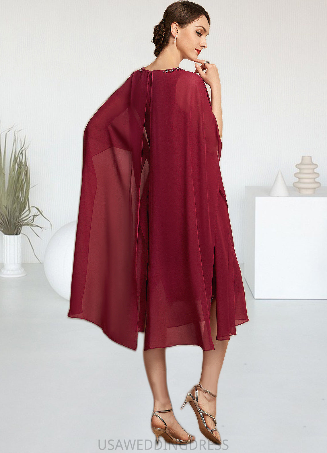 Samantha A-Line Scoop Neck Knee-Length Chiffon Mother of the Bride Dress With Beading Sequins DS126P0014798