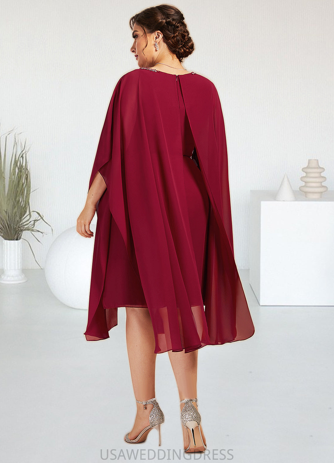 Samantha A-Line Scoop Neck Knee-Length Chiffon Mother of the Bride Dress With Beading Sequins DS126P0014798