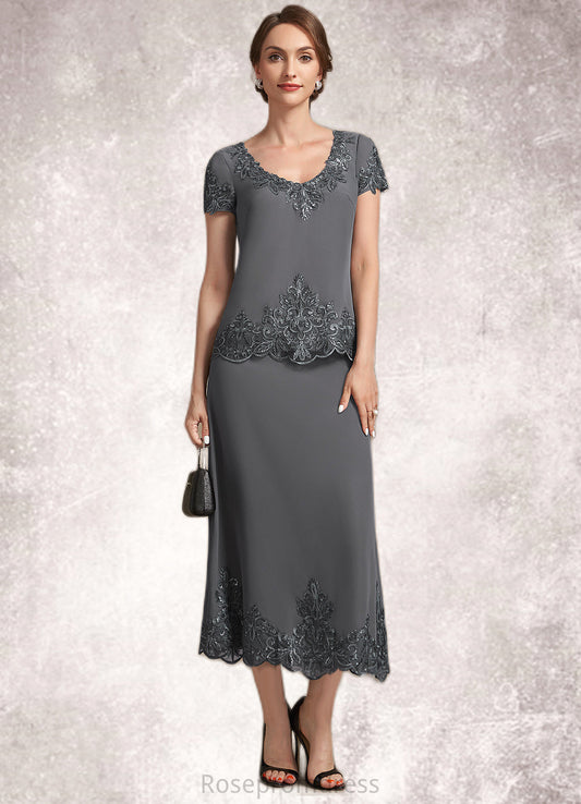 Lillianna A-Line Scoop Neck Tea-Length Chiffon Lace Mother of the Bride Dress With Sequins SRS126P0014800