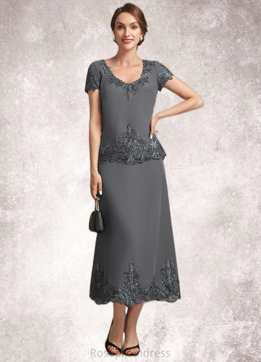 Lillianna A-Line Scoop Neck Tea-Length Chiffon Lace Mother of the Bride Dress With Sequins SRS126P0014800