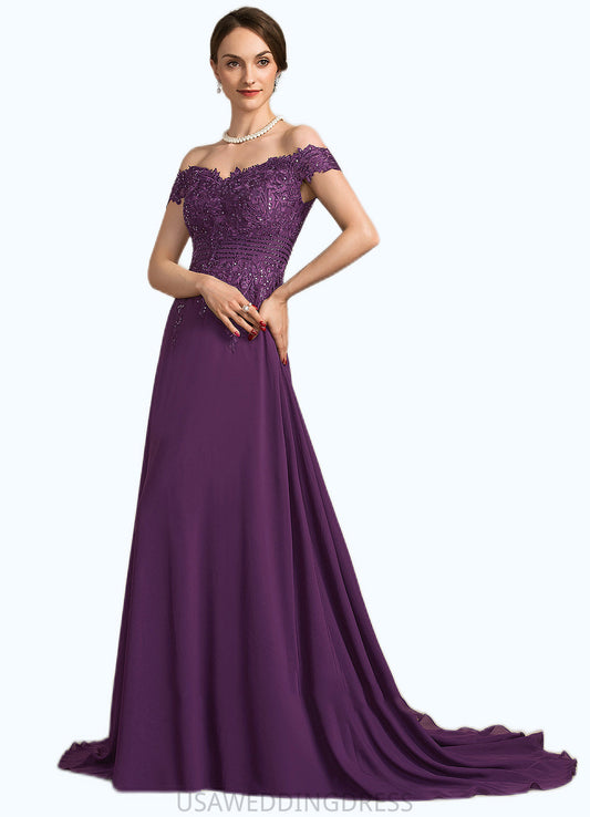 Cali A-Line Off-the-Shoulder Sweep Train Chiffon Lace Mother of the Bride Dress With Beading Sequins DS126P0014801