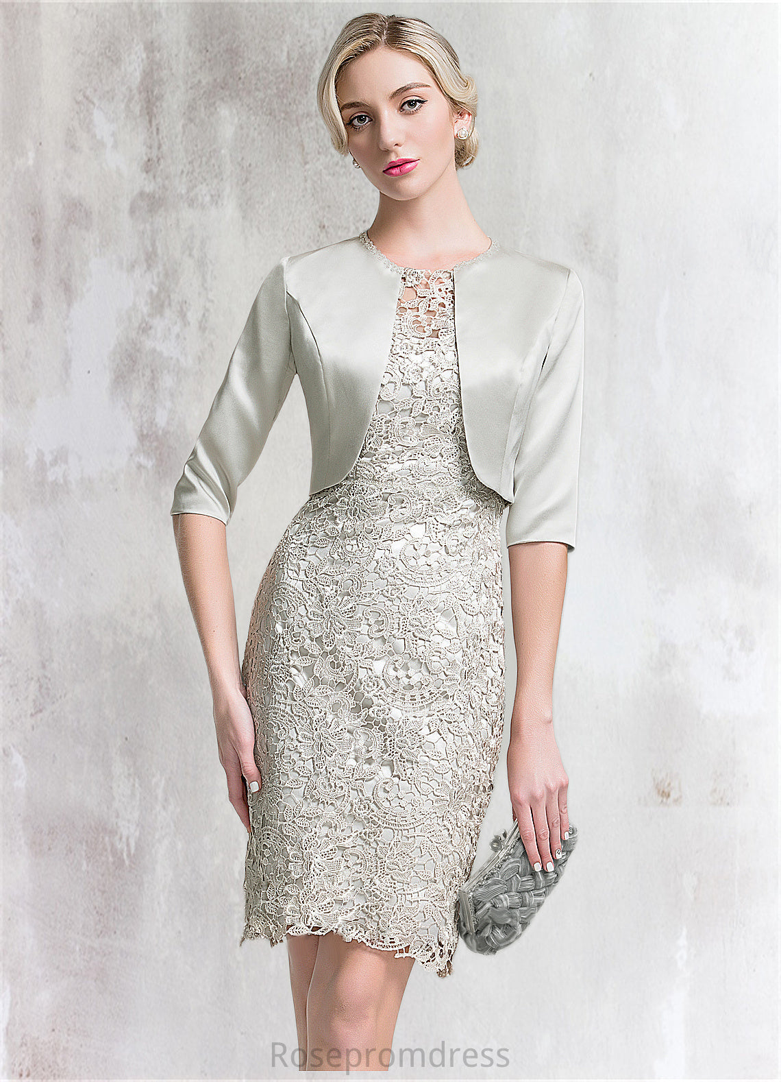 Sonia Sheath/Column Scoop Neck Knee-Length Lace Mother of the Bride Dress SRS126P0014802