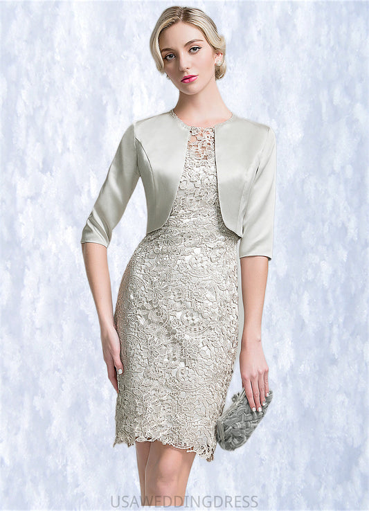 Nora Sheath/Column Scoop Neck Knee-Length Lace Mother of the Bride Dress DS126P0014802