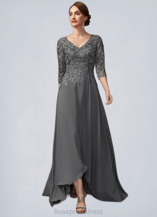 Jaylah A-Line V-neck Asymmetrical Chiffon Lace Mother of the Bride Dress With Sequins SRS126P0014803