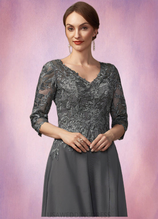 Selah A-Line V-neck Asymmetrical Chiffon Lace Mother of the Bride Dress With Sequins DS126P0014803