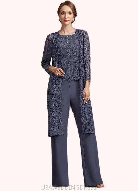 Leticia Jumpsuit/Pantsuit Scoop Neck Floor-Length Chiffon Lace Mother of the Bride Dress With Sequins DS126P0014805