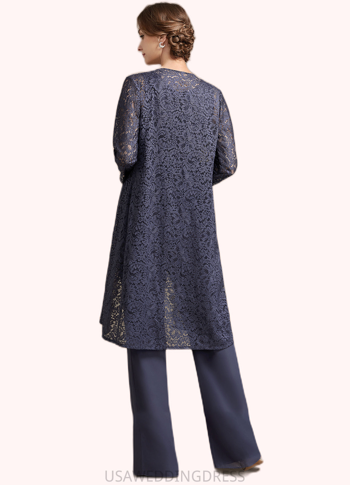 Leticia Jumpsuit/Pantsuit Scoop Neck Floor-Length Chiffon Lace Mother of the Bride Dress With Sequins DS126P0014805