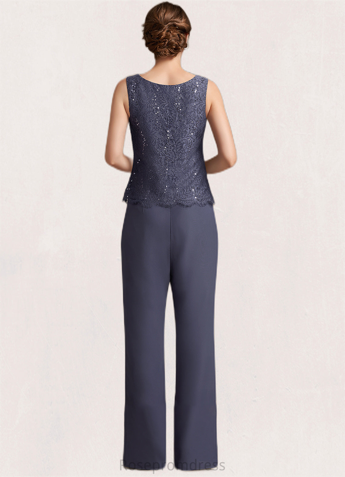Olive Jumpsuit/Pantsuit Scoop Neck Floor-Length Chiffon Lace Mother of the Bride Dress With Sequins SRS126P0014805