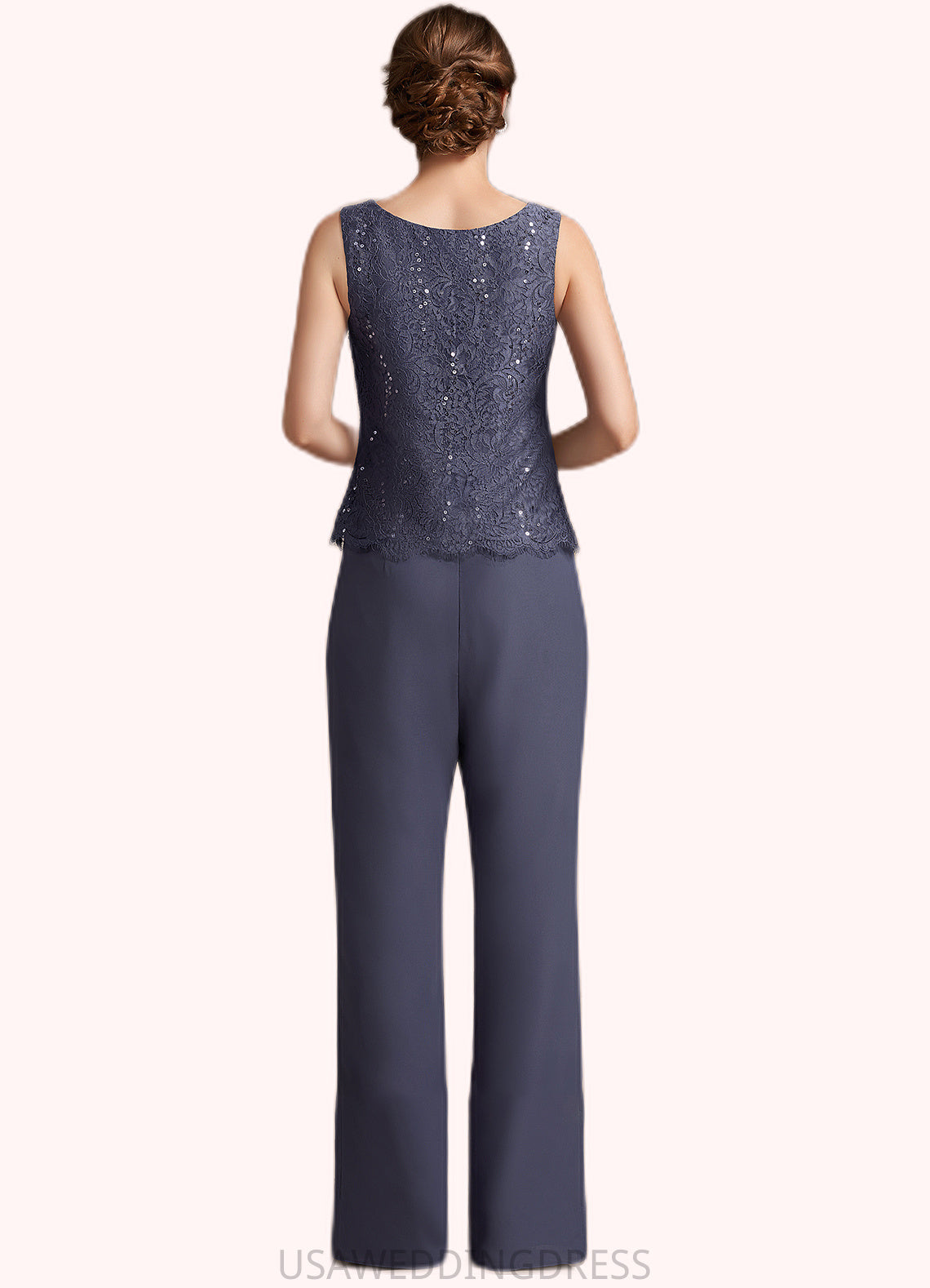 Leticia Jumpsuit/Pantsuit Scoop Neck Floor-Length Chiffon Lace Mother of the Bride Dress With Sequins DS126P0014805