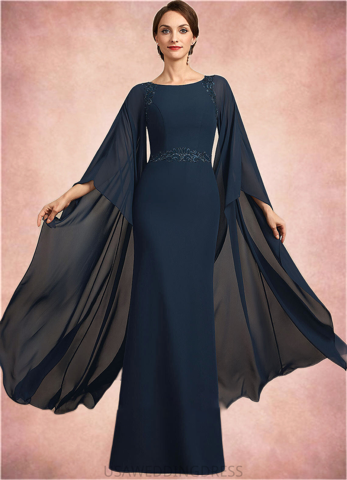 Pancy Sheath/Column Scoop Neck Floor-Length Chiffon Mother of the Bride Dress With Lace Sequins DS126P0014806