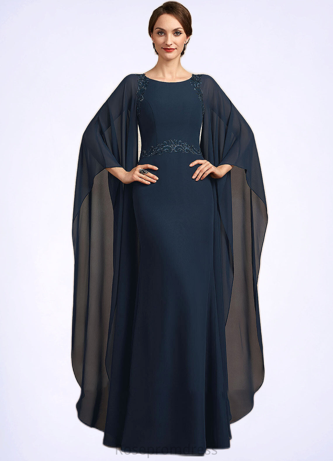 Alia Sheath/Column Scoop Neck Floor-Length Chiffon Mother of the Bride Dress With Lace Sequins SRS126P0014806