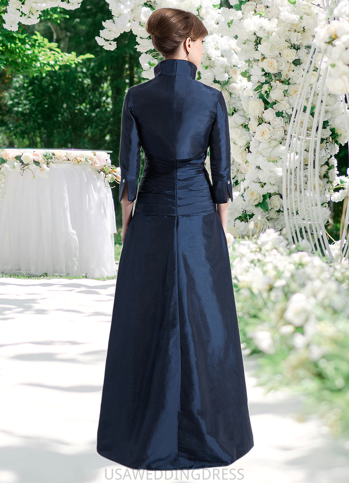 Yoselin A-Line V-neck Floor-Length Taffeta Mother of the Bride Dress With Ruffle Beading DS126P0014807