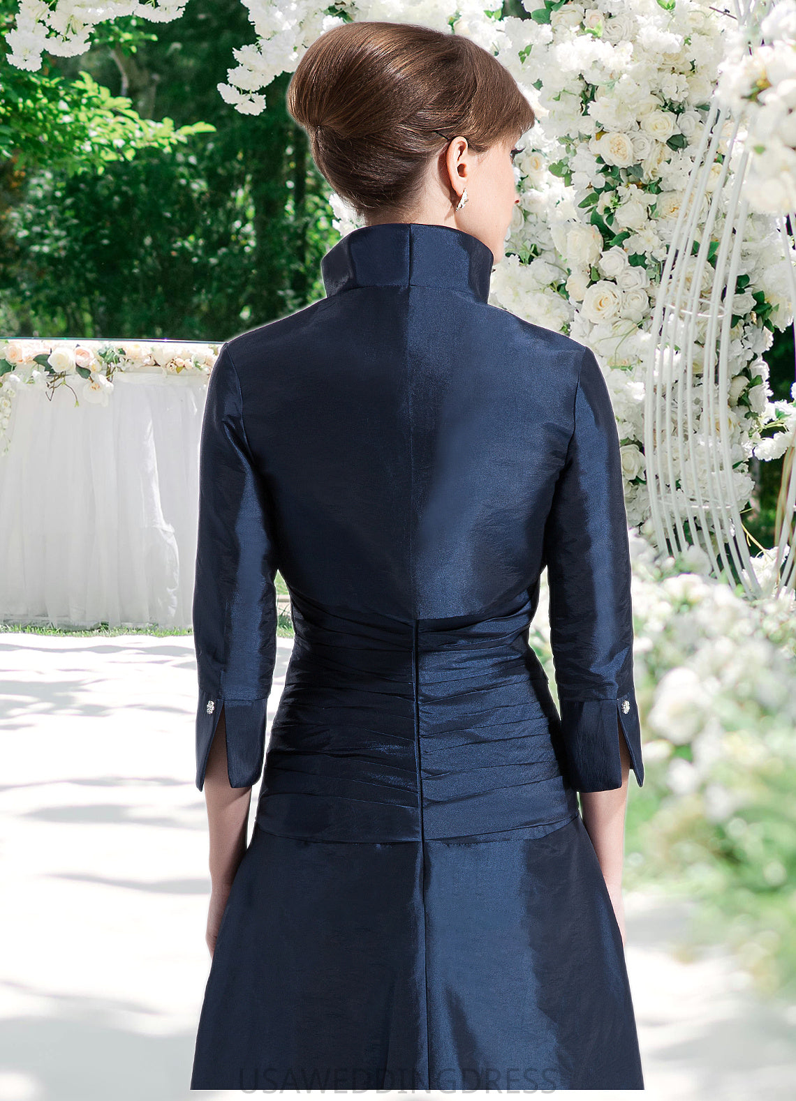 Yoselin A-Line V-neck Floor-Length Taffeta Mother of the Bride Dress With Ruffle Beading DS126P0014807