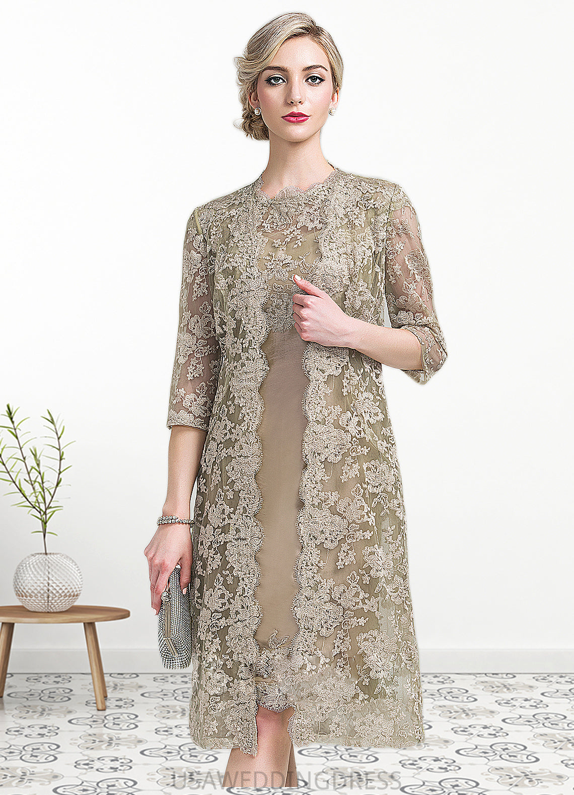 Lana Sheath/Column Scoop Neck Knee-Length Taffeta Mother of the Bride Dress DS126P0014808