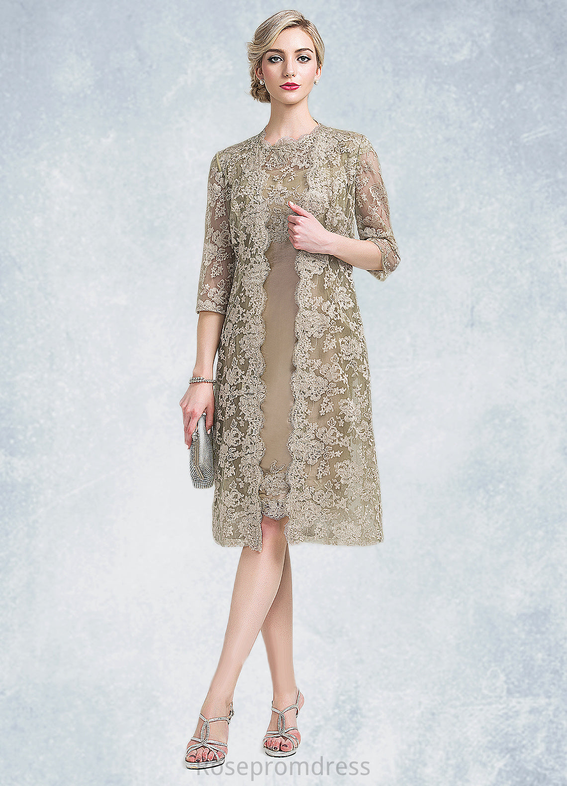 Sahna Sheath/Column Scoop Neck Knee-Length Taffeta Mother of the Bride Dress SRS126P0014808