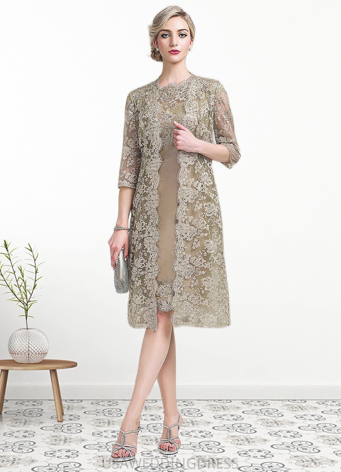 Lana Sheath/Column Scoop Neck Knee-Length Taffeta Mother of the Bride Dress DS126P0014808