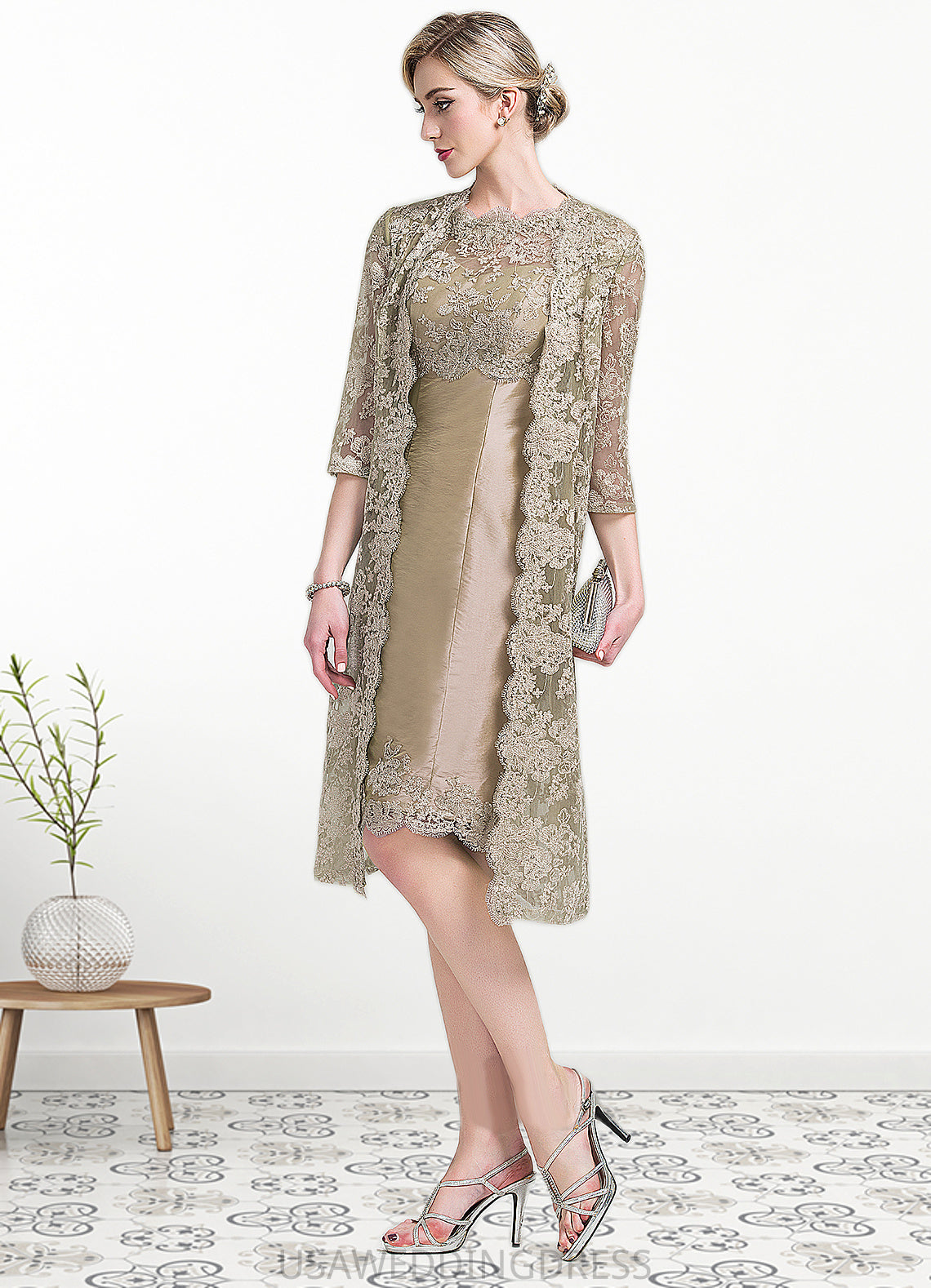 Lana Sheath/Column Scoop Neck Knee-Length Taffeta Mother of the Bride Dress DS126P0014808