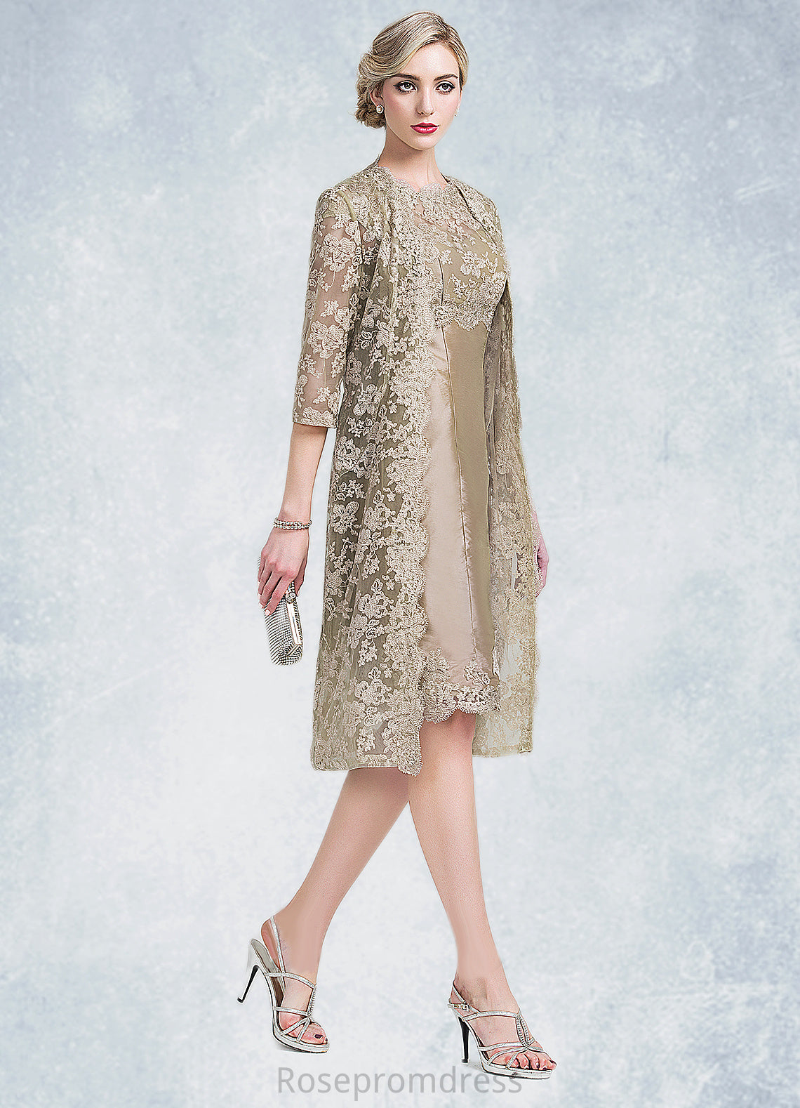 Sahna Sheath/Column Scoop Neck Knee-Length Taffeta Mother of the Bride Dress SRS126P0014808