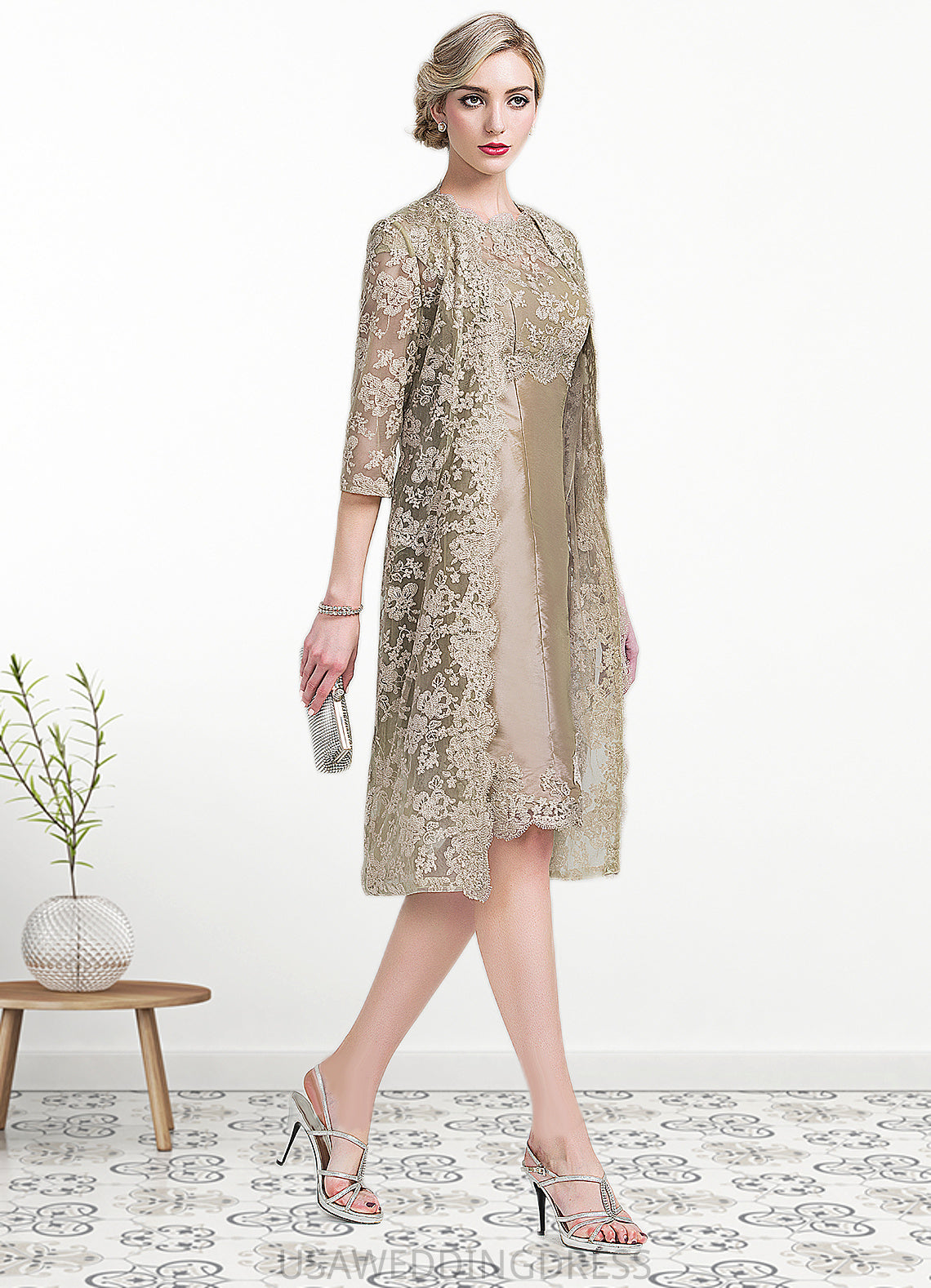 Lana Sheath/Column Scoop Neck Knee-Length Taffeta Mother of the Bride Dress DS126P0014808