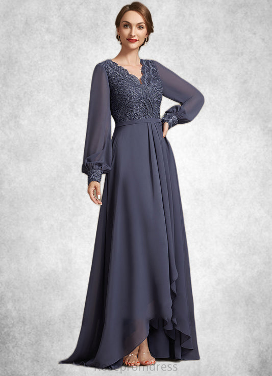 Yaretzi A-Line V-neck Asymmetrical Chiffon Lace Mother of the Bride Dress SRS126P0014809