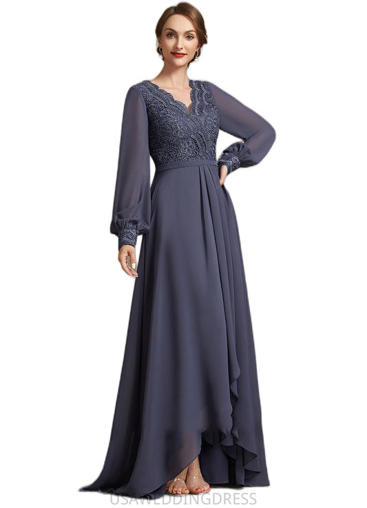 Bryanna A-Line V-neck Asymmetrical Chiffon Lace Mother of the Bride Dress DS126P0014809