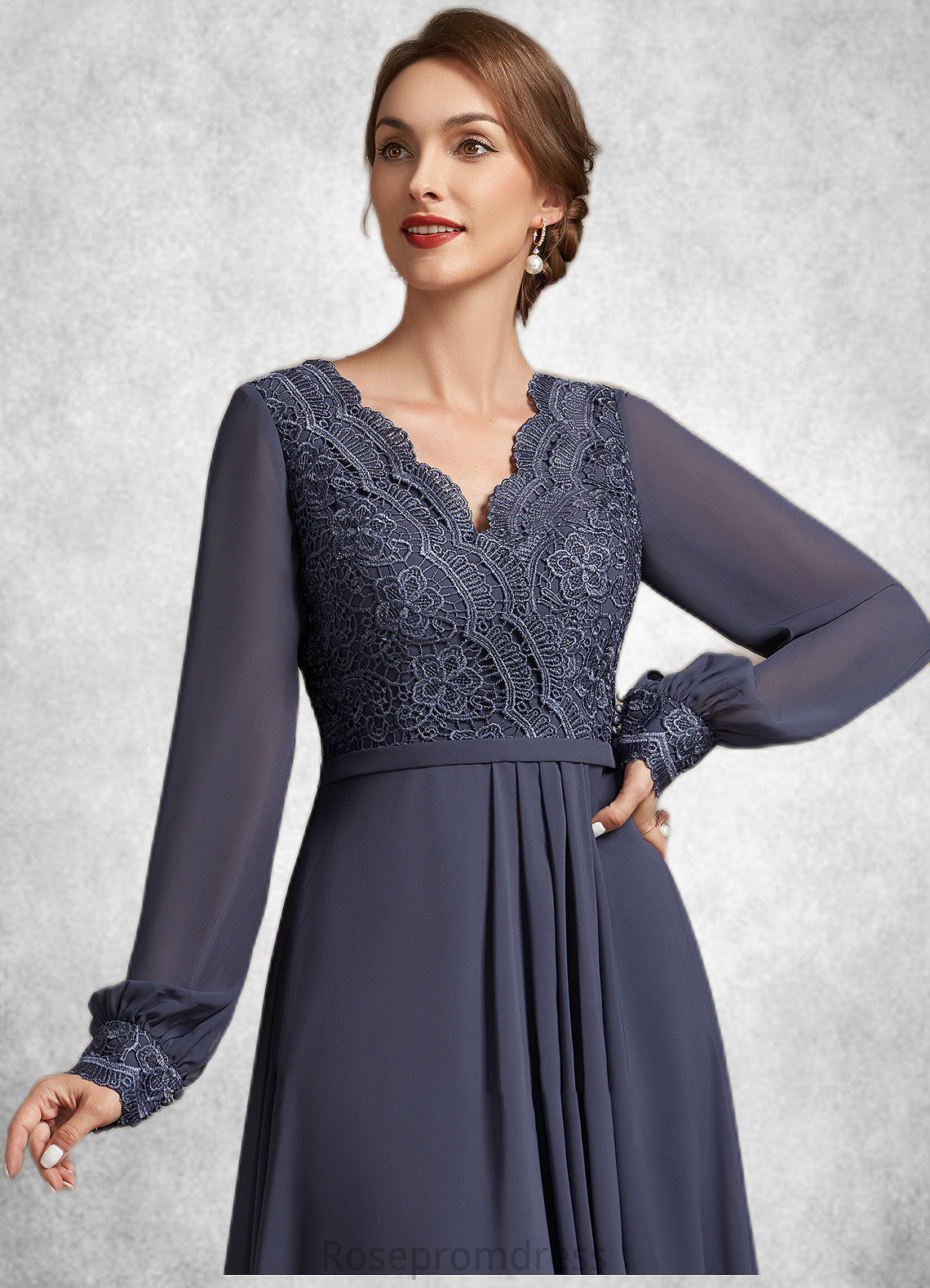 Yaretzi A-Line V-neck Asymmetrical Chiffon Lace Mother of the Bride Dress SRS126P0014809