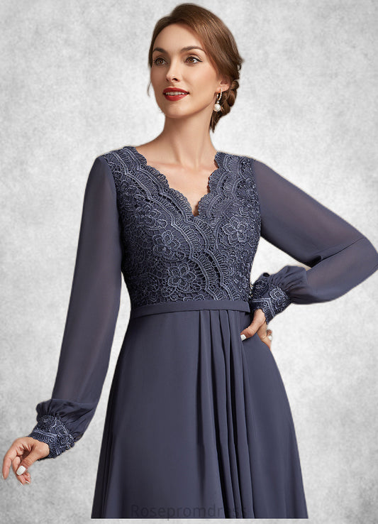 Yaretzi A-Line V-neck Asymmetrical Chiffon Lace Mother of the Bride Dress SRS126P0014809