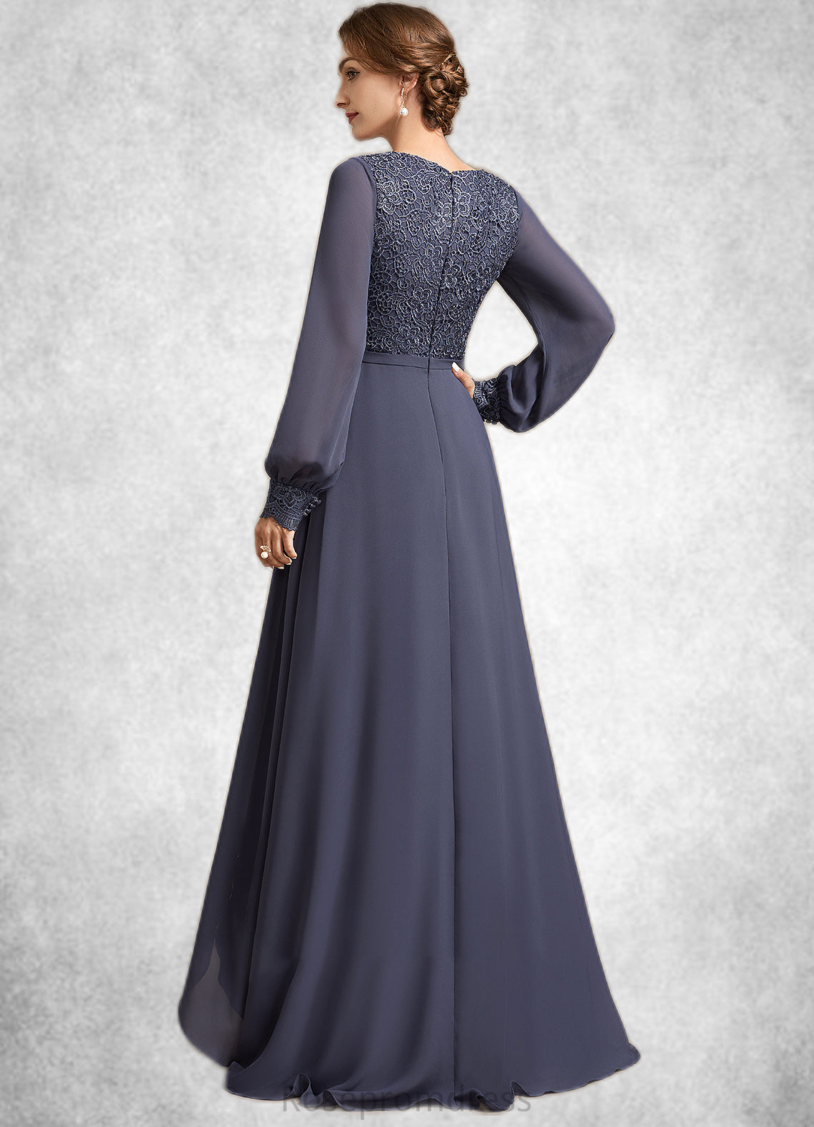 Yaretzi A-Line V-neck Asymmetrical Chiffon Lace Mother of the Bride Dress SRS126P0014809