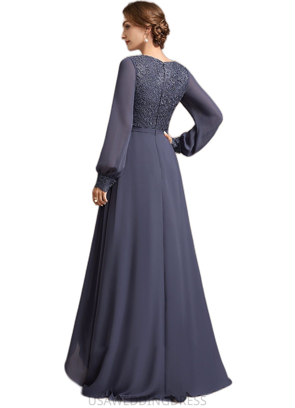 Bryanna A-Line V-neck Asymmetrical Chiffon Lace Mother of the Bride Dress DS126P0014809