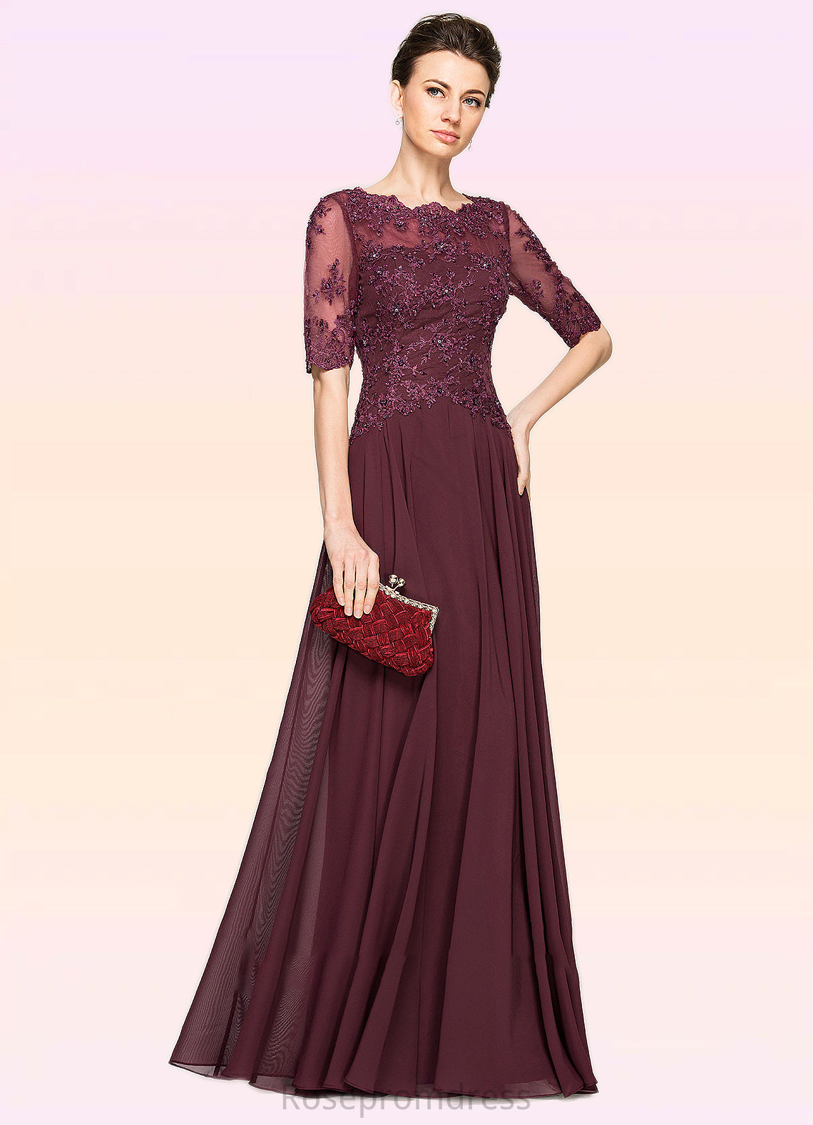Alondra A-Line Scoop Neck Floor-Length Chiffon Lace Mother of the Bride Dress With Beading Sequins SRS126P0014810