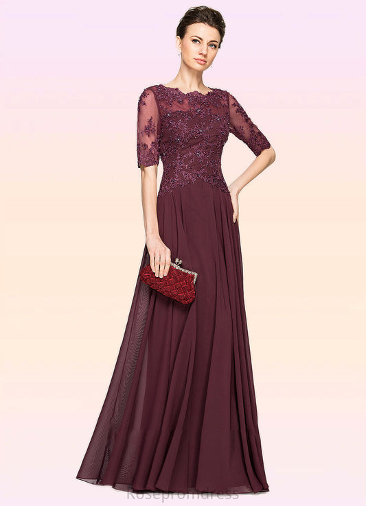 Alondra A-Line Scoop Neck Floor-Length Chiffon Lace Mother of the Bride Dress With Beading Sequins SRS126P0014810