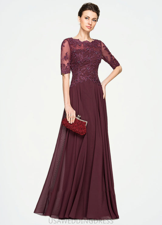 Rose A-Line Scoop Neck Floor-Length Chiffon Lace Mother of the Bride Dress With Beading Sequins DS126P0014810