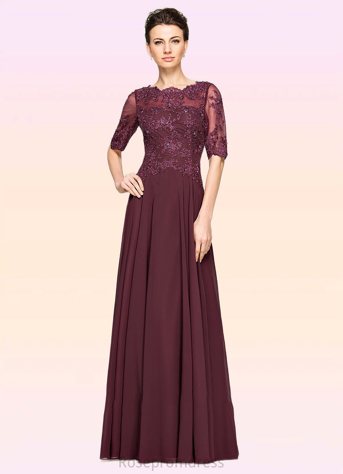 Alondra A-Line Scoop Neck Floor-Length Chiffon Lace Mother of the Bride Dress With Beading Sequins SRS126P0014810