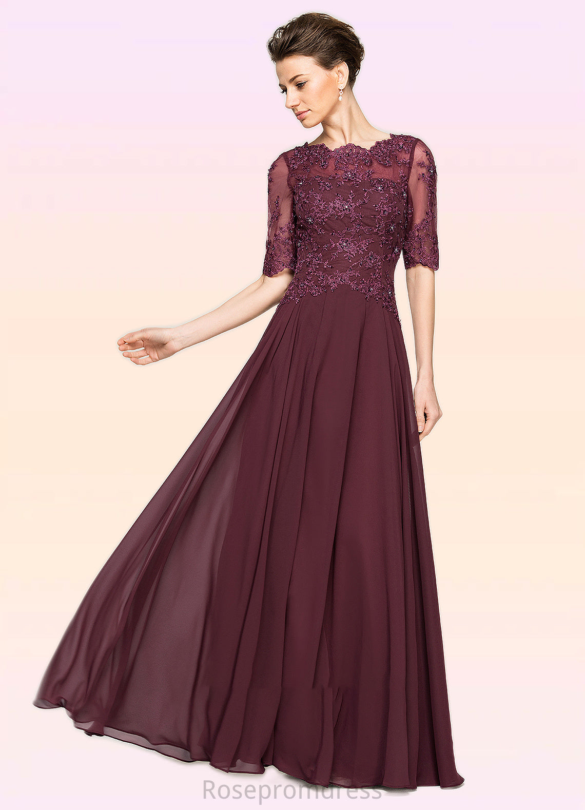 Alondra A-Line Scoop Neck Floor-Length Chiffon Lace Mother of the Bride Dress With Beading Sequins SRS126P0014810