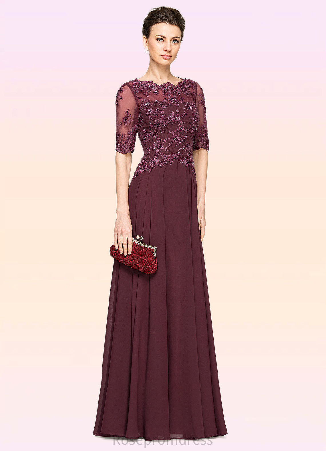Alondra A-Line Scoop Neck Floor-Length Chiffon Lace Mother of the Bride Dress With Beading Sequins SRS126P0014810