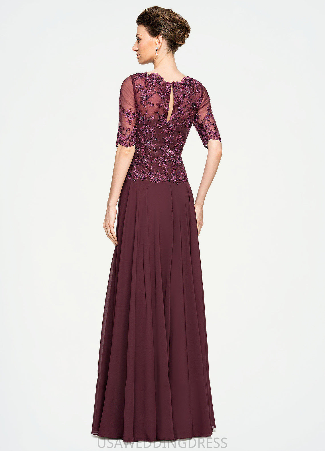 Rose A-Line Scoop Neck Floor-Length Chiffon Lace Mother of the Bride Dress With Beading Sequins DS126P0014810