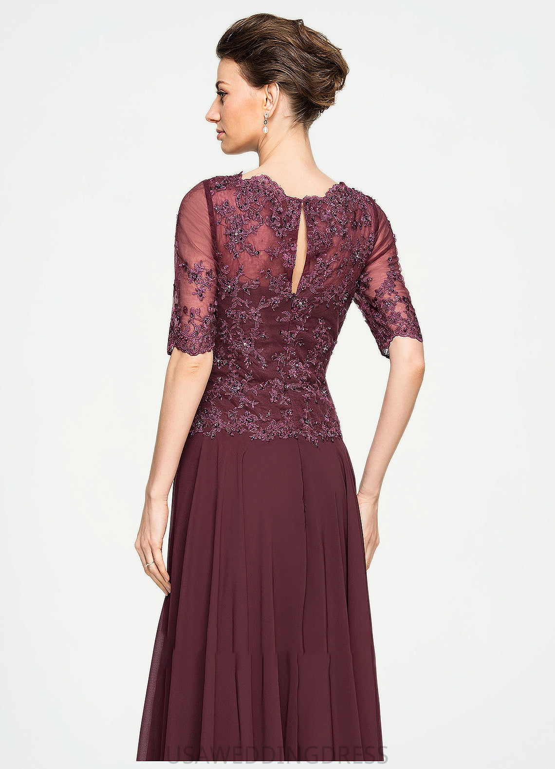 Rose A-Line Scoop Neck Floor-Length Chiffon Lace Mother of the Bride Dress With Beading Sequins DS126P0014810