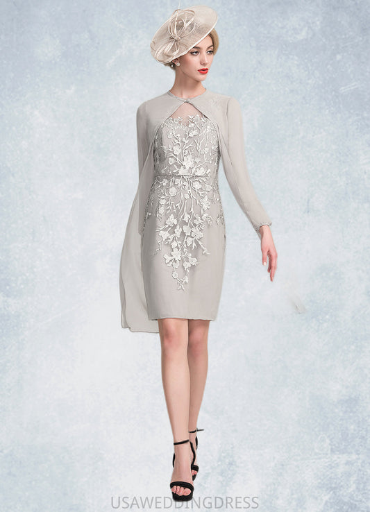India Sheath/Column Scoop Neck Knee-Length Chiffon Lace Mother of the Bride Dress With Beading Sequins DS126P0014811