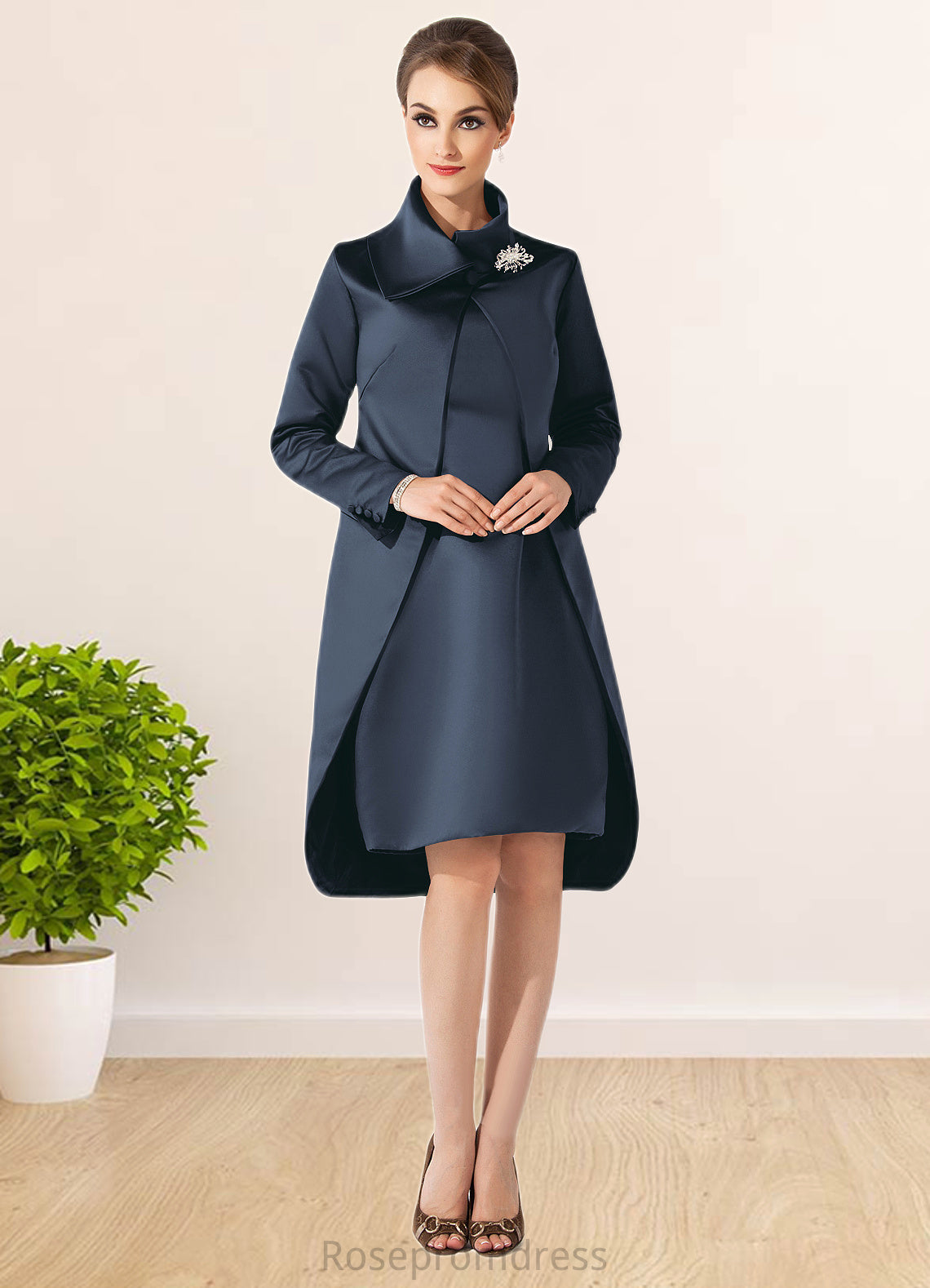 Michaelia Sheath/Column Scoop Neck Knee-Length Satin Mother of the Bride Dress SRS126P0014812