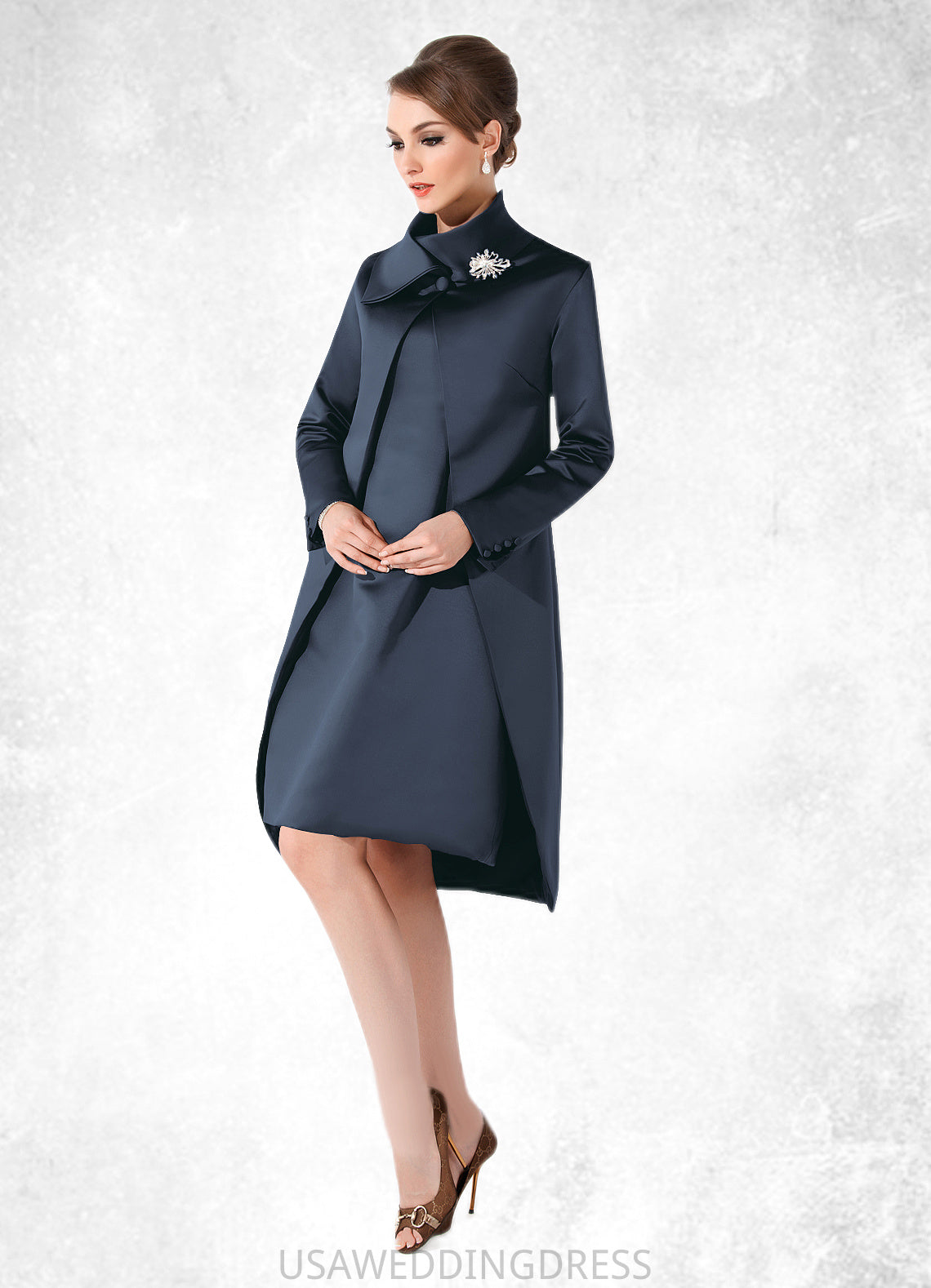 Genesis Sheath/Column Scoop Neck Knee-Length Satin Mother of the Bride Dress DS126P0014812