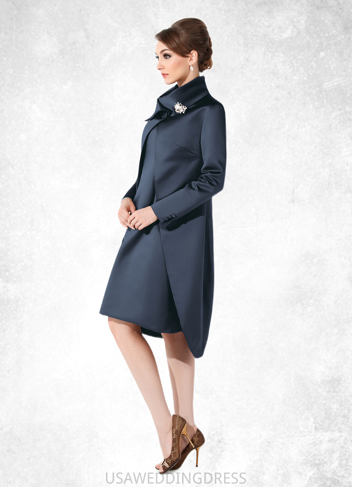 Genesis Sheath/Column Scoop Neck Knee-Length Satin Mother of the Bride Dress DS126P0014812