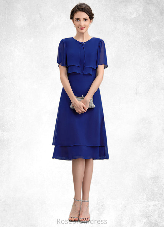 Jan A-Line Scoop Neck Knee-Length Chiffon Mother of the Bride Dress With Cascading Ruffles SRS126P0014813